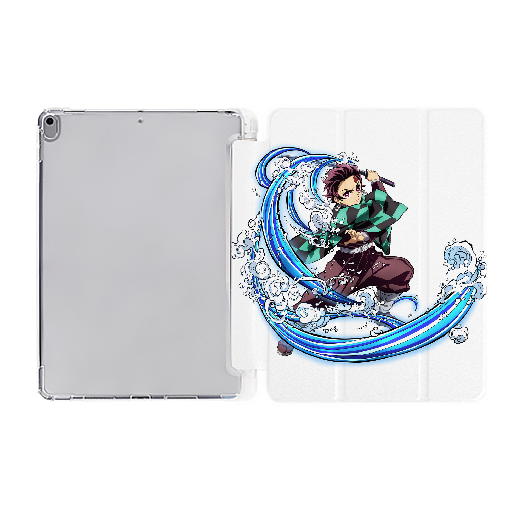 （画像用） 鬼滅の刃 竈門 炭治郎／かまど たんじろう Kamado Tanjirou IPad ケース ペン収納付き 三つ折りスタンド PUレザー×シリコン 対応機種9.5/10.5/10.9インチ